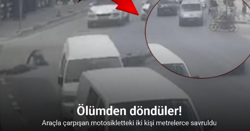 Motosikletteki 2 kişinin ölümden döndüğü kaza kamerada
