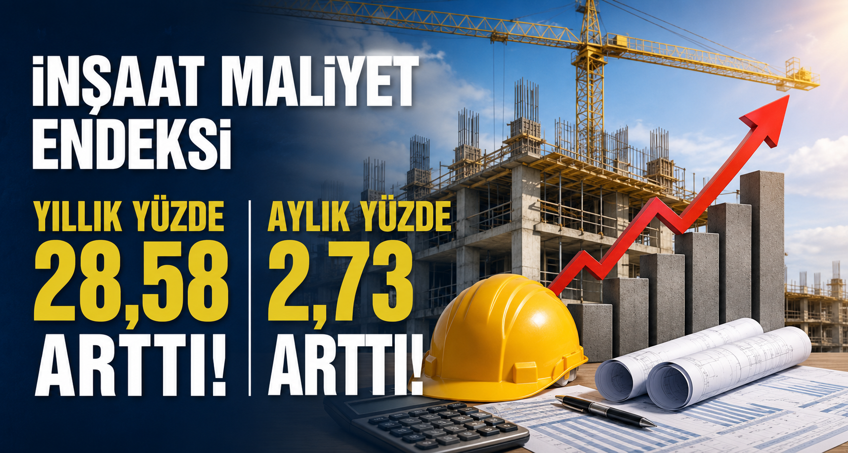 İnşaat maliyet endeksi yıllık yüzde 28,58 arttı, aylık yüzde 2,73 arttı