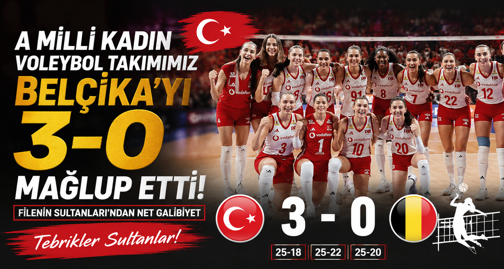 A Milli Kadın Voleybol Takımı, Belçika’yı 3-0 mağlup etti