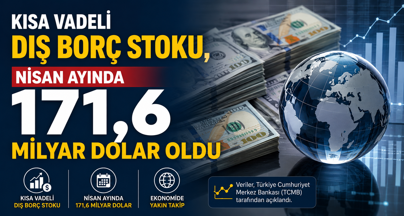 Kısa vadeli dış borç stoku, Nisan ayında 171,6 milyar dolar oldu