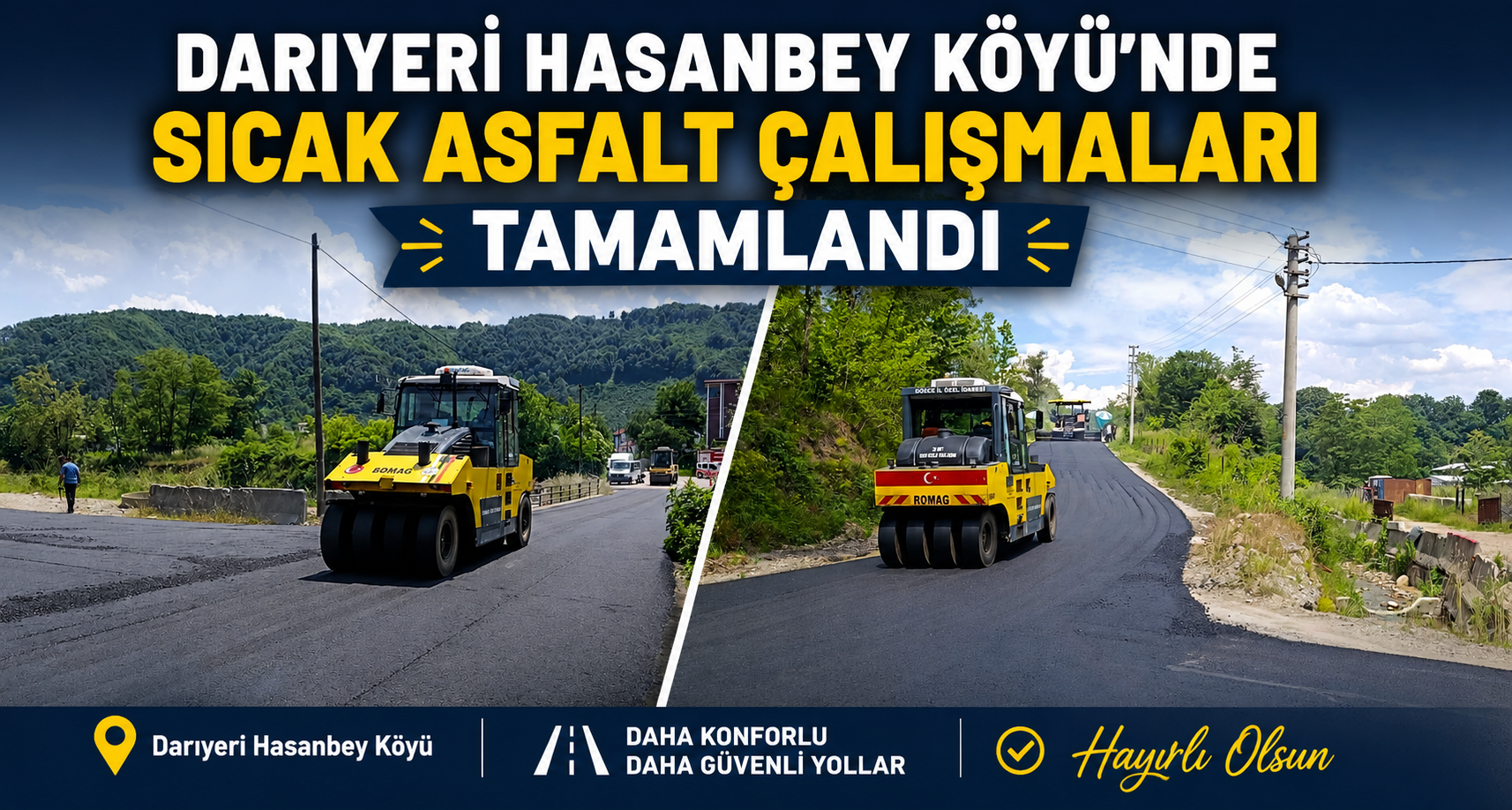 Darıyeri Hasanbey Köyü'nde Sıcak Asfalt Çalışmaları Tamamlandı