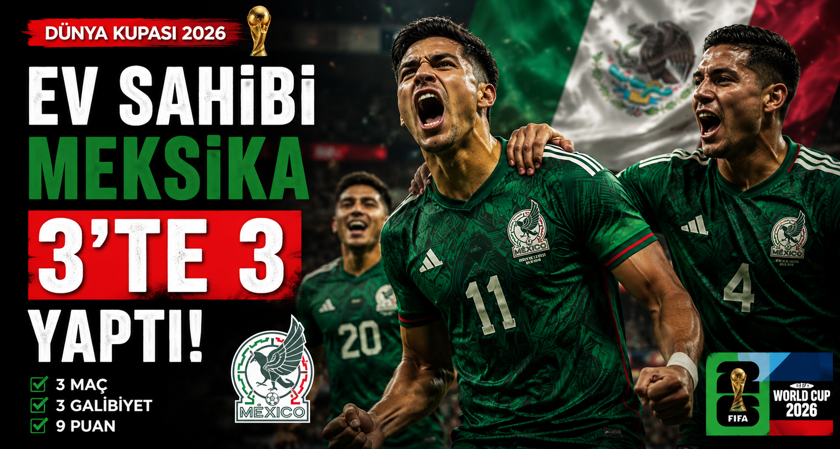Ev sahibi Meksika 3’te 3 yaptı