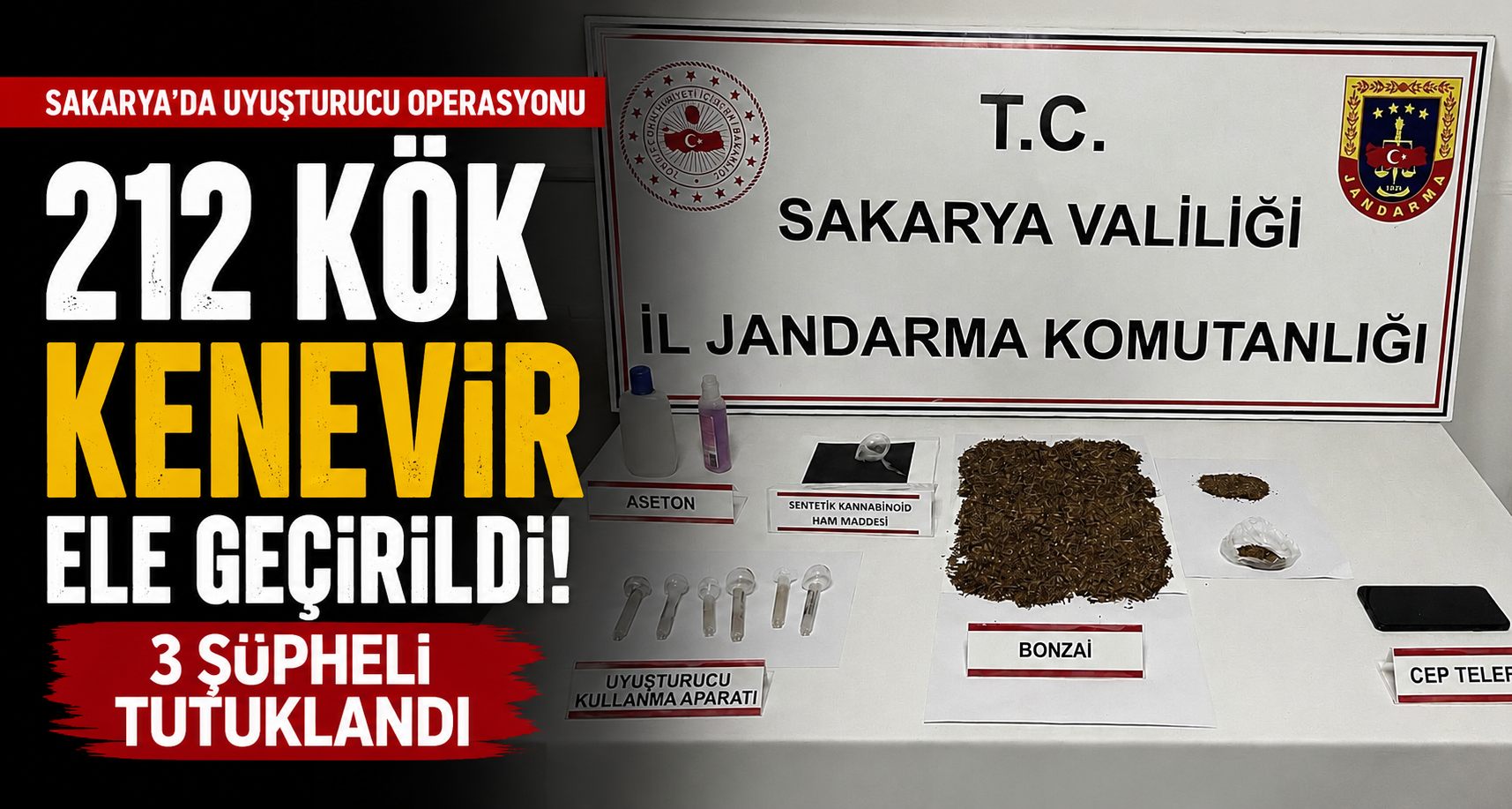 Uyuşturucu operasyonunda 212 kök kenevir ele geçirildi, 3 şüpheli tutuklandı