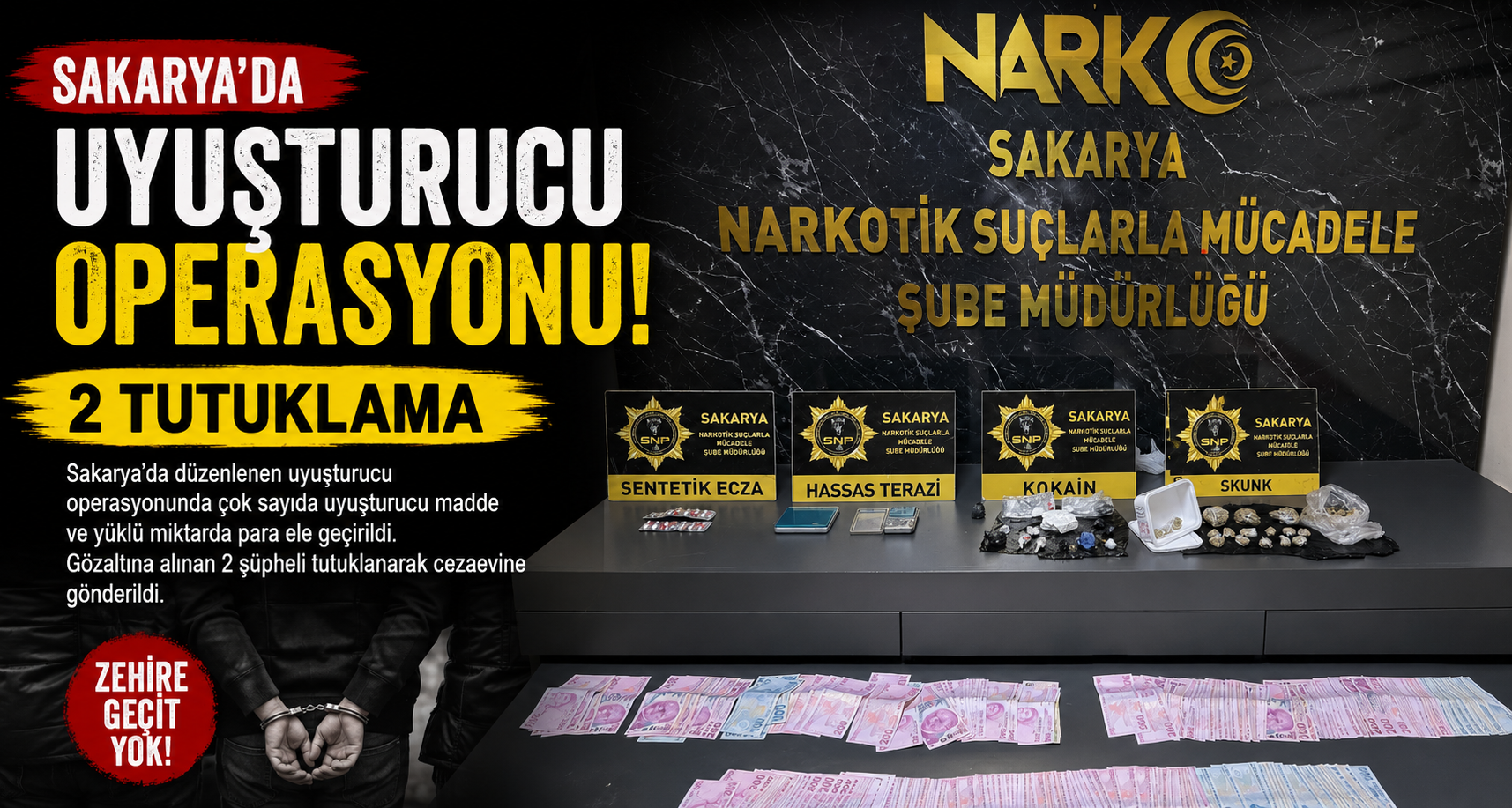 Sakarya'da uyuşturucu operasyonu; 2 tutuklama