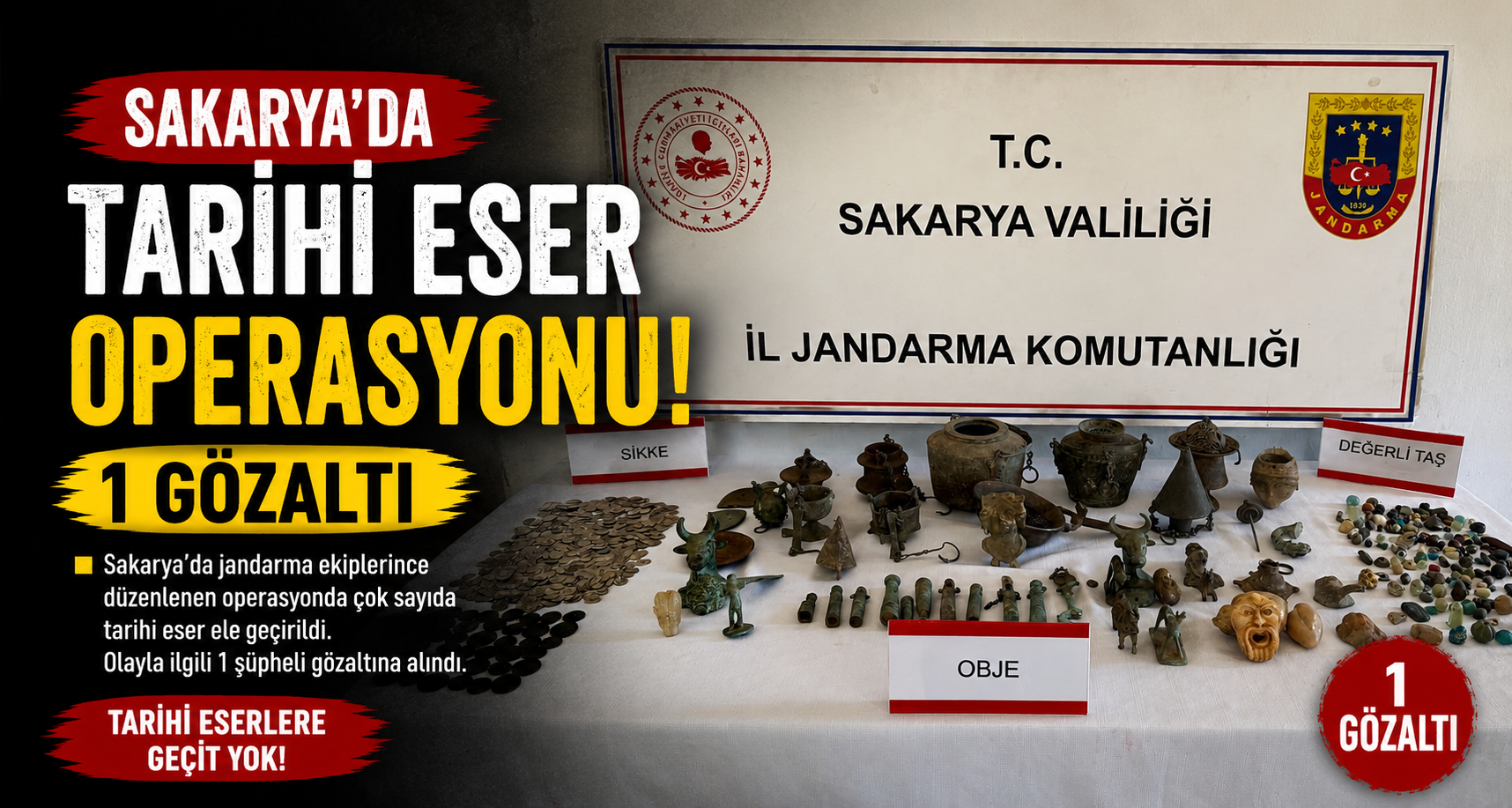 Sakarya'da tarihi eser operasyonu; 1 gözaltı