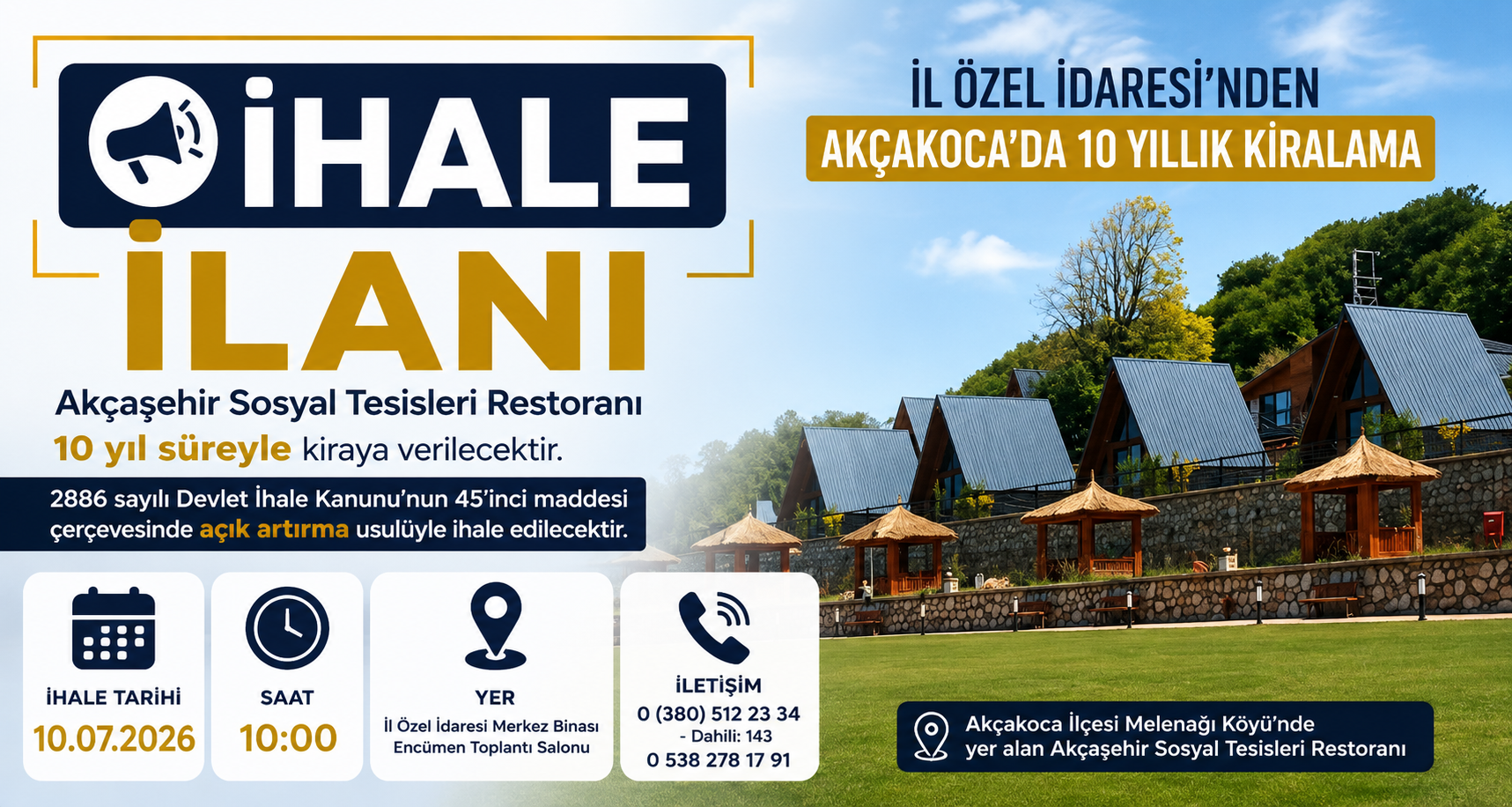 Akçakoca Akçaşehir Sosyal Tesisleri Restoranı Kiraya Verilecek