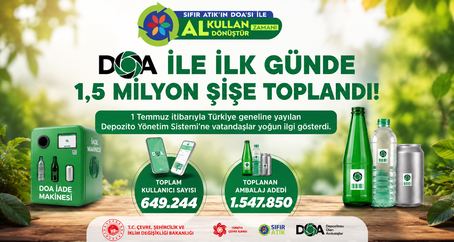 DOA ile ilk gün 1,5 milyon şişe toplandı
