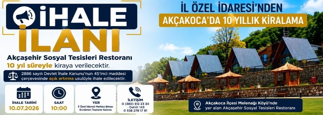 Akçakoca Akçaşehir Sosyal Tesisleri Restoranı Kiraya Verilecek