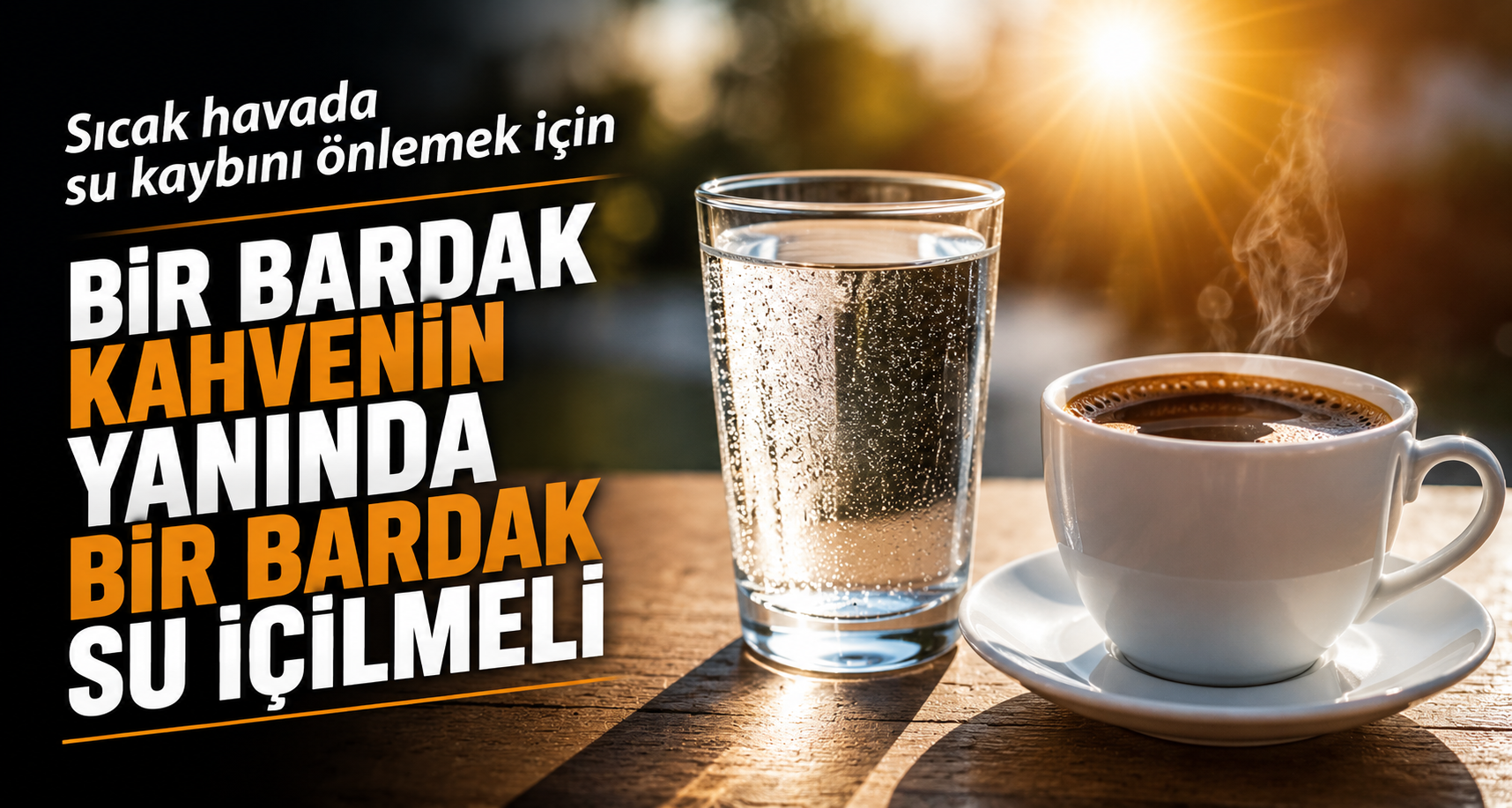 Sıcak havada su kaybını önlemek için bir bardak kahvenin yanında bir bardak su içilmeli
