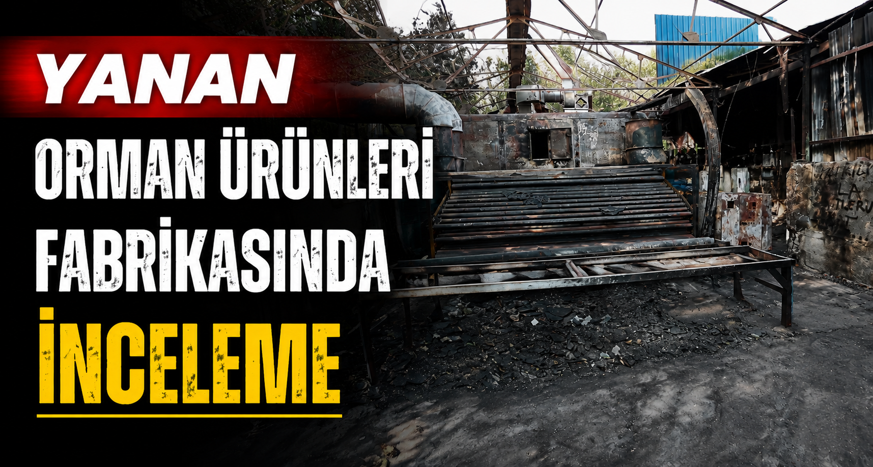 Yanan orman ürünleri fabrikasında inceleme