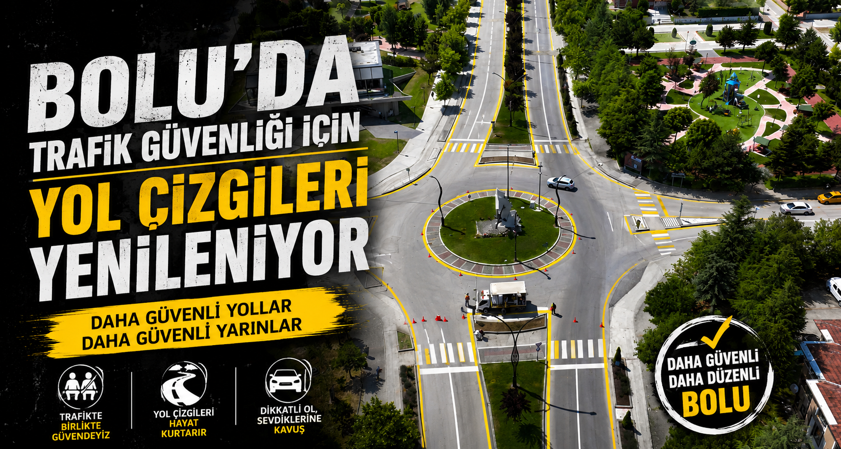 Bolu’da trafik güvenliği için yol çizgileri yenileniyor