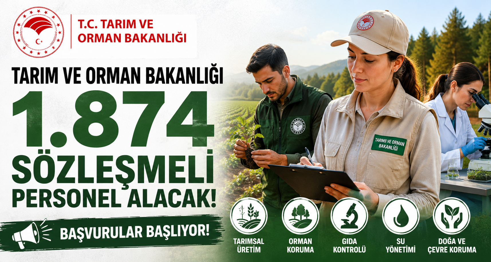Tarım ve Orman Bakanlığı 1.874 sözleşmeli personel alacak