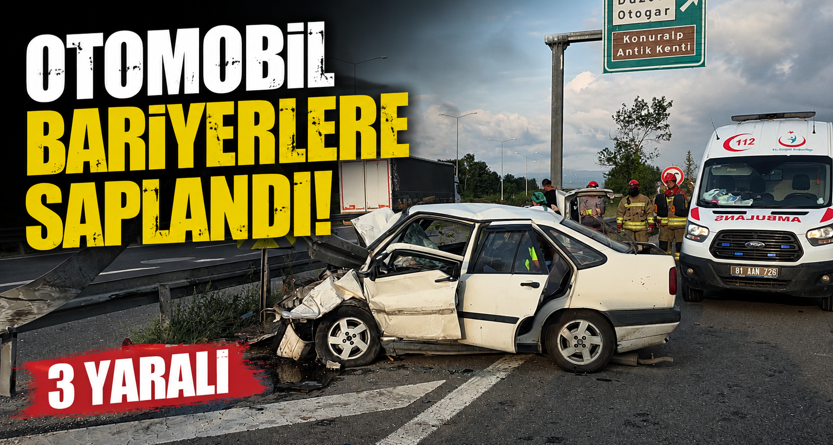 Otomobil bariyerlere saplandı: 3 yaralı