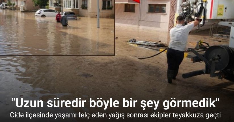 Selin vurduğu Cide ilçesinde ekiplerin su tahliye çalışması sürüyor