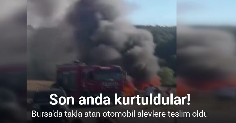 Kazada takla atan otomobil alevlere teslim oldu