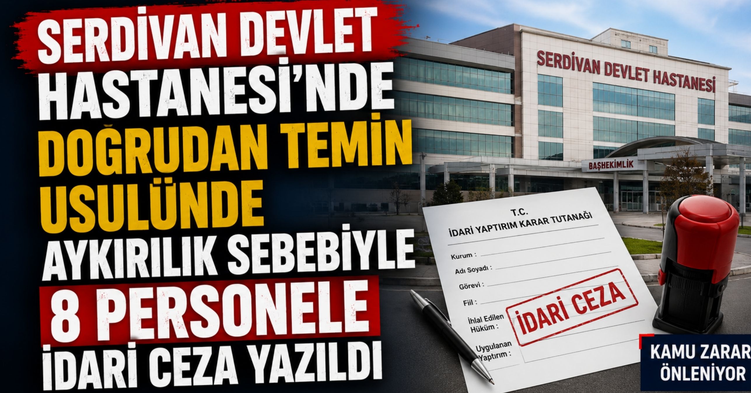 Serdivan Devlet Hastanesi’nde doğrudan temin usulünde aykırılık sebebiyle 8 personele idari ceza