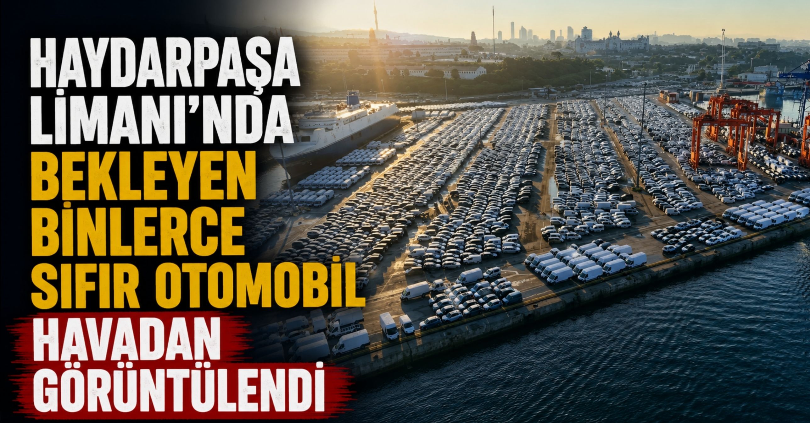Haydarpaşa Limanı’nda bekleyen binlerce sıfır otomobil havadan görüntülendi