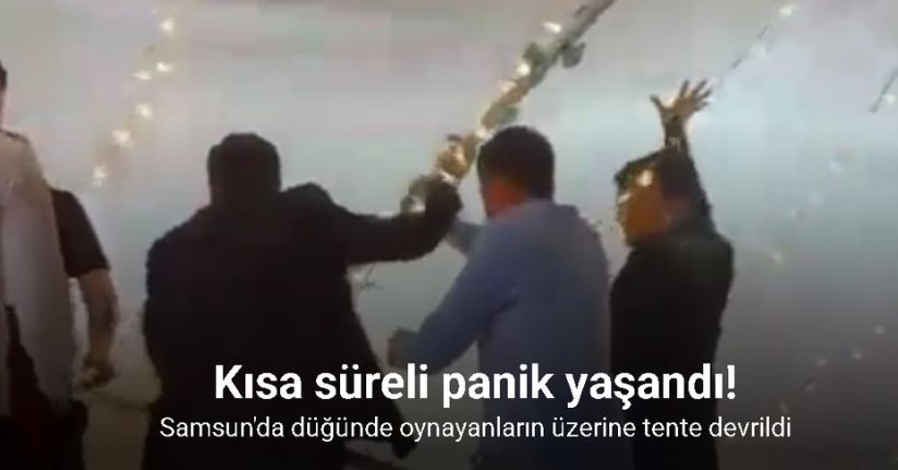 Düğünde oynayanların üzerine tente devrildi, eğlence kısa aranın ardından devam etti