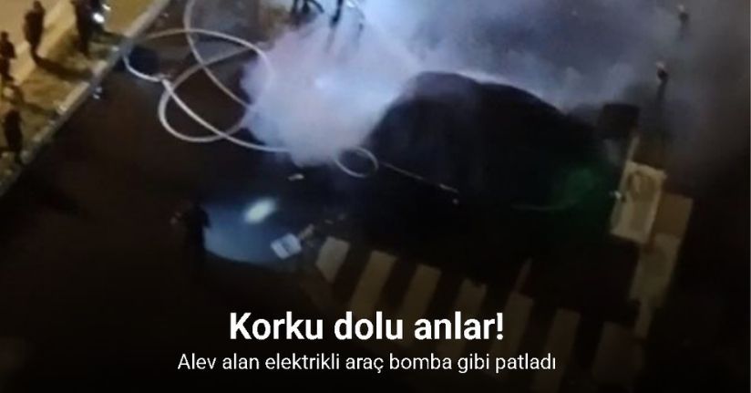 Kayseri’de alev alan elektrikli araç bomba gibi patladı... O anlar kamerada