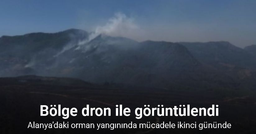 Alanya’daki orman yangınında mücadele ikinci gününde: Bölge dron ile görüntülendi