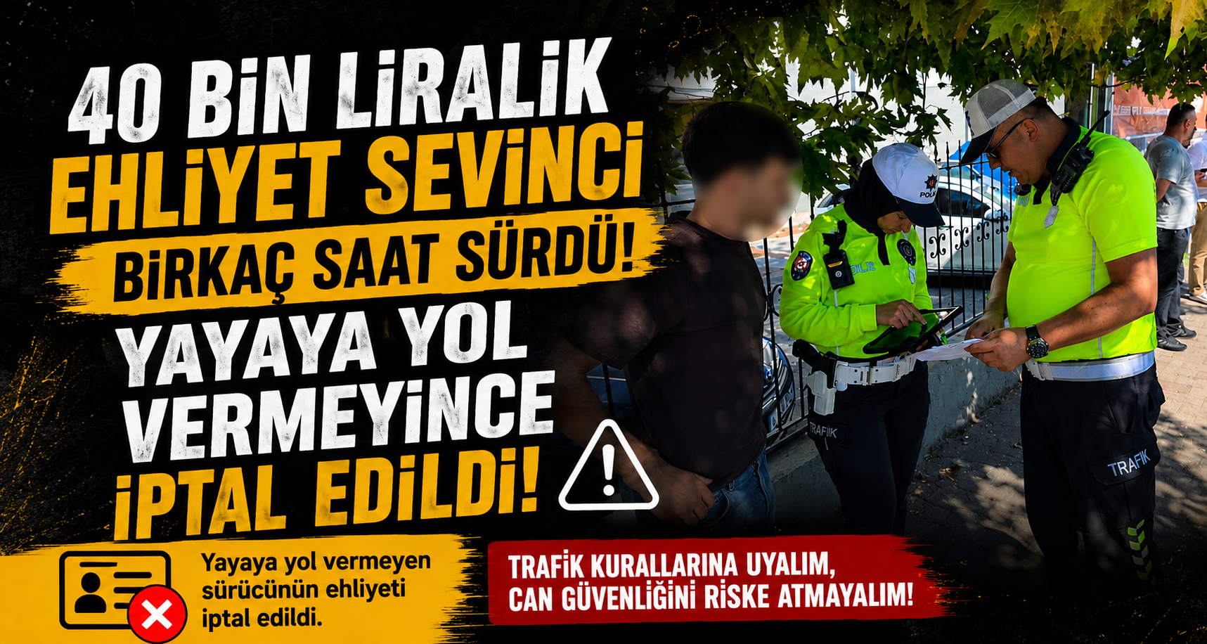 40 bin liralık ehliyet sevinci birkaç saat sürdü: Yayaya yol vermeyince iptal edildi