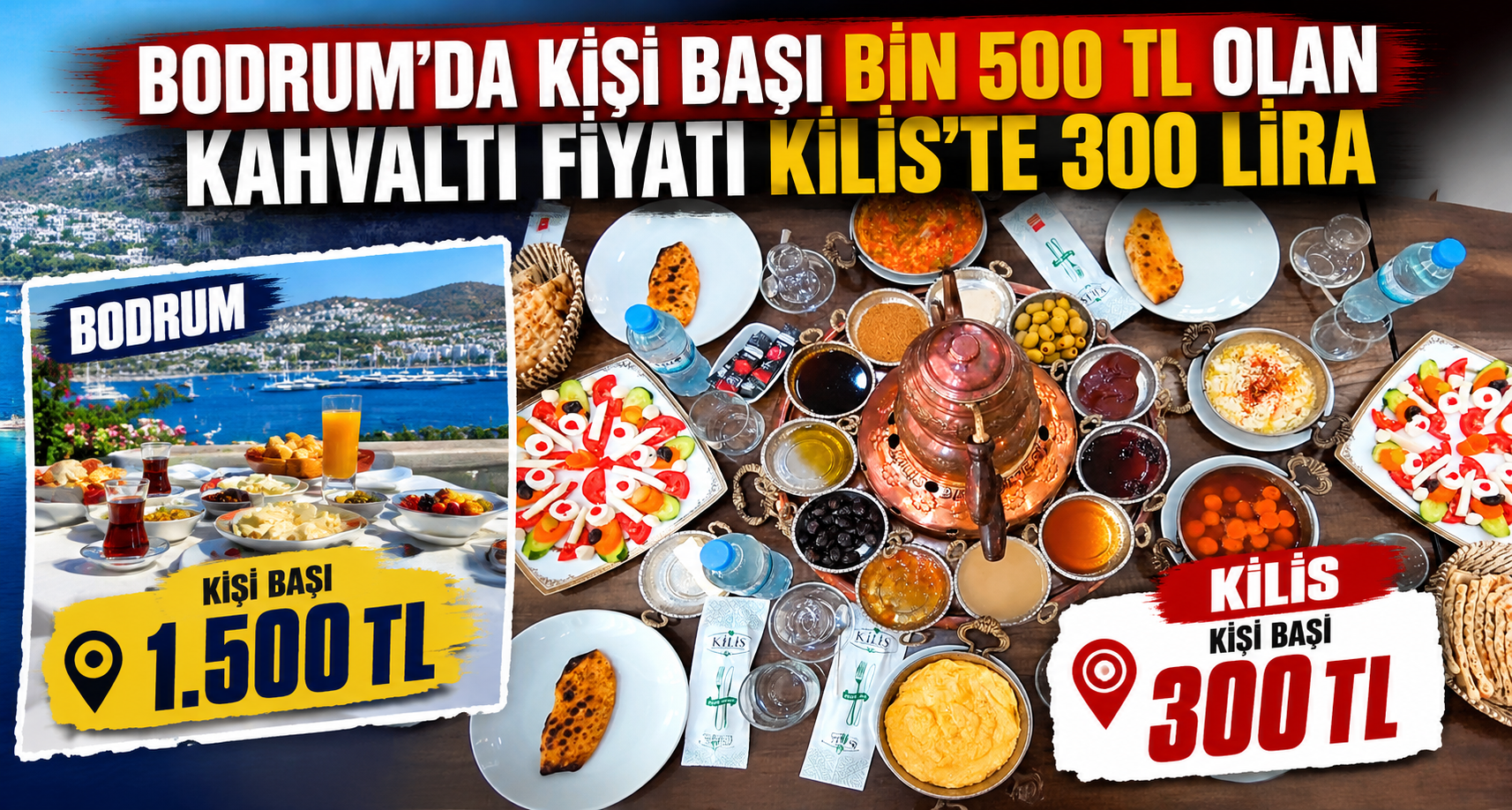 Bodrum’da kişi başı bin 500 TL olan kahvaltı fiyatı Kilis’te 300 lira