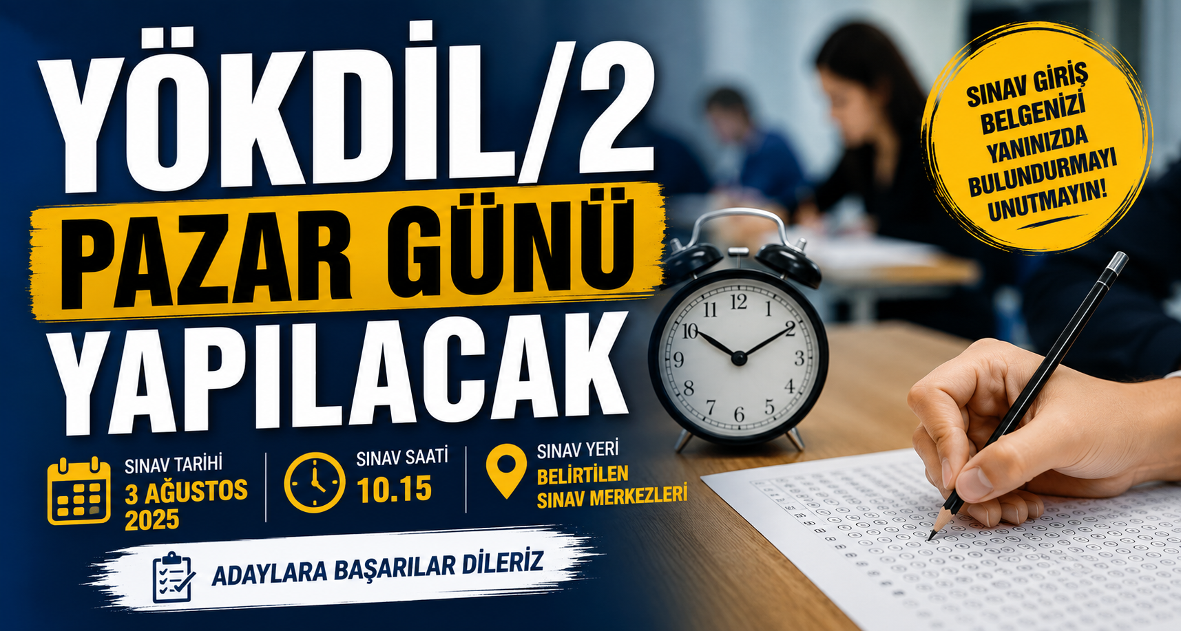 YÖKDİL/2 pazar günü yapılacak
