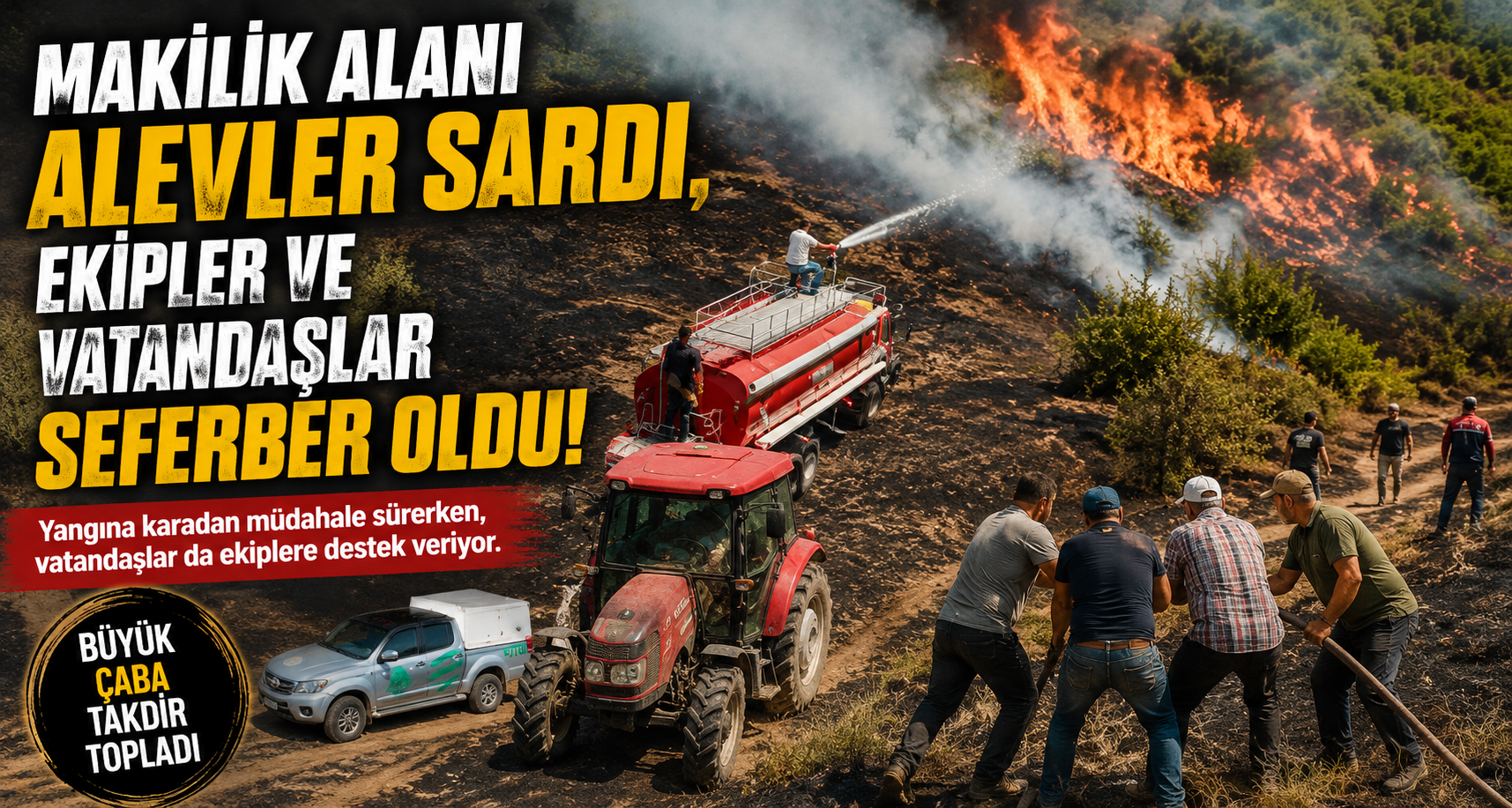 Makilik alanı alevler sardı, ekipler ve vatandaşlar seferber oldu