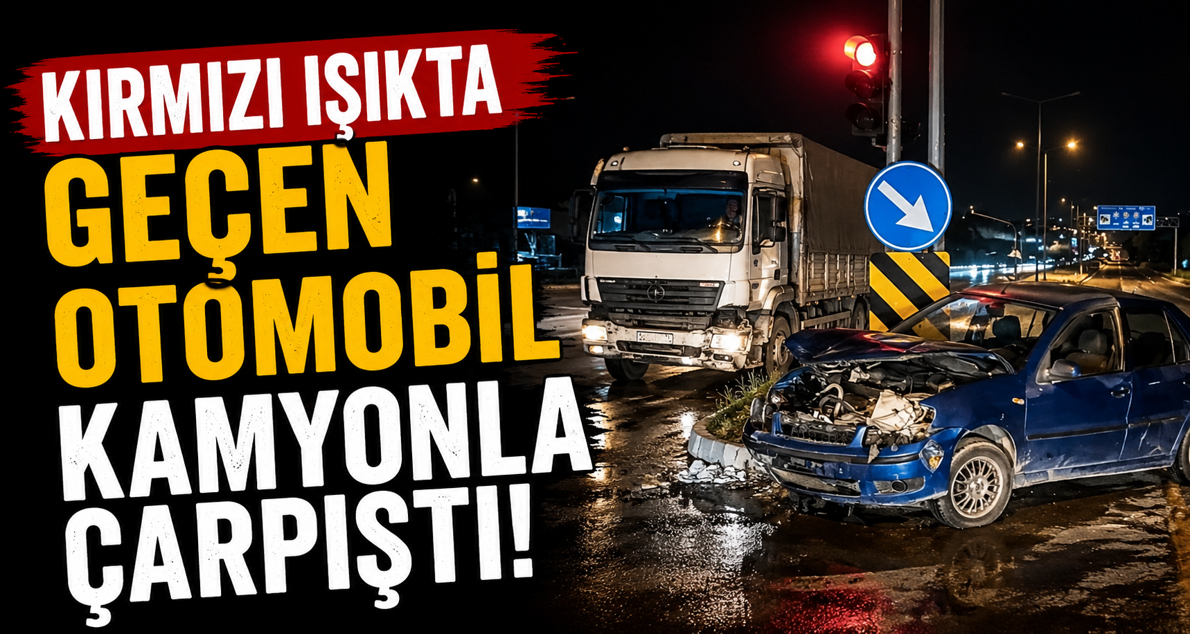 Kırmızı ışıkta geçen otomobil kamyonla çarpıştı