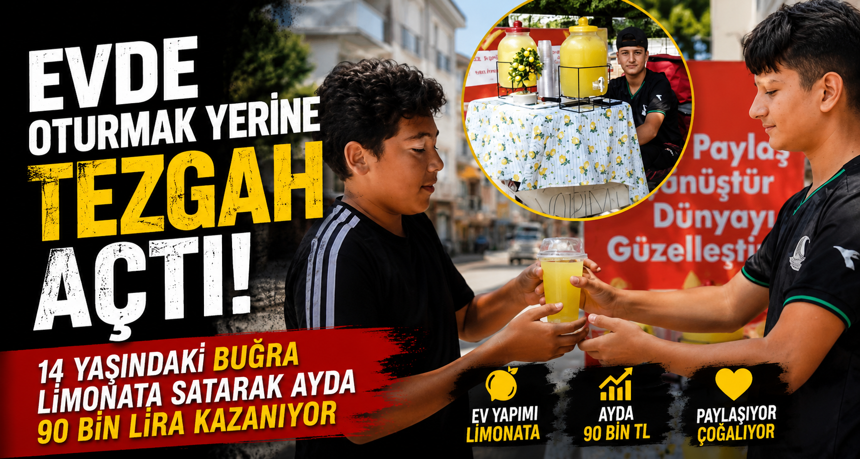 14 yaşındaki Buğra limonata satarak asgari ücretin üç katı kazandı