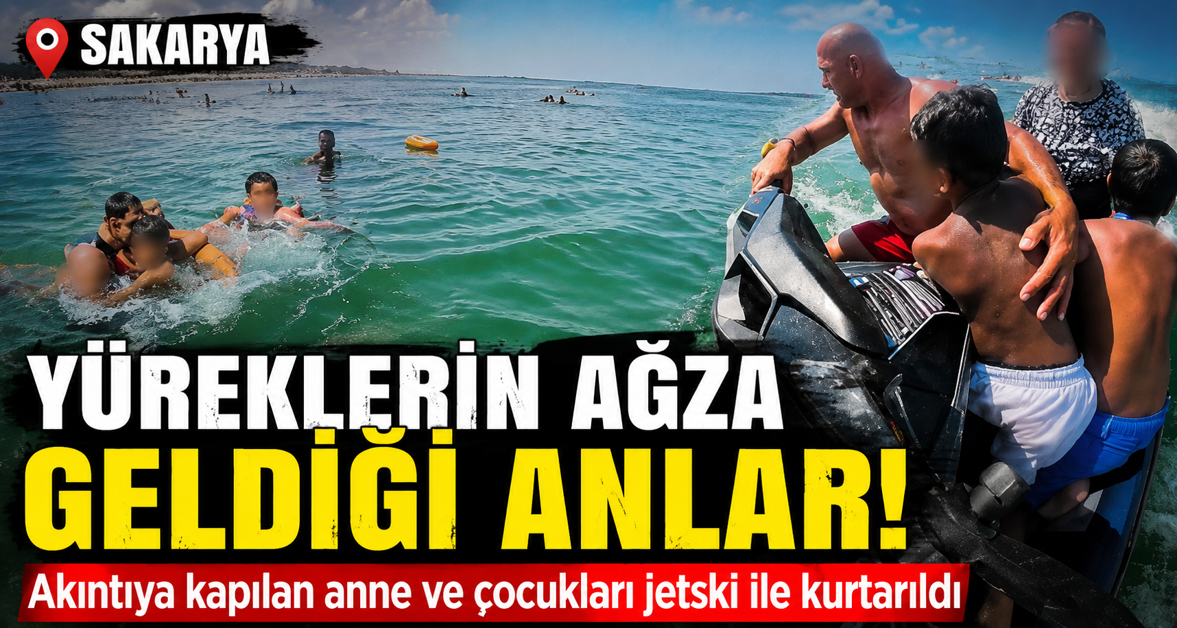 Boğulma tehlikesi geçiren anne ve iki çocuğun kurtarılma anı kamerada