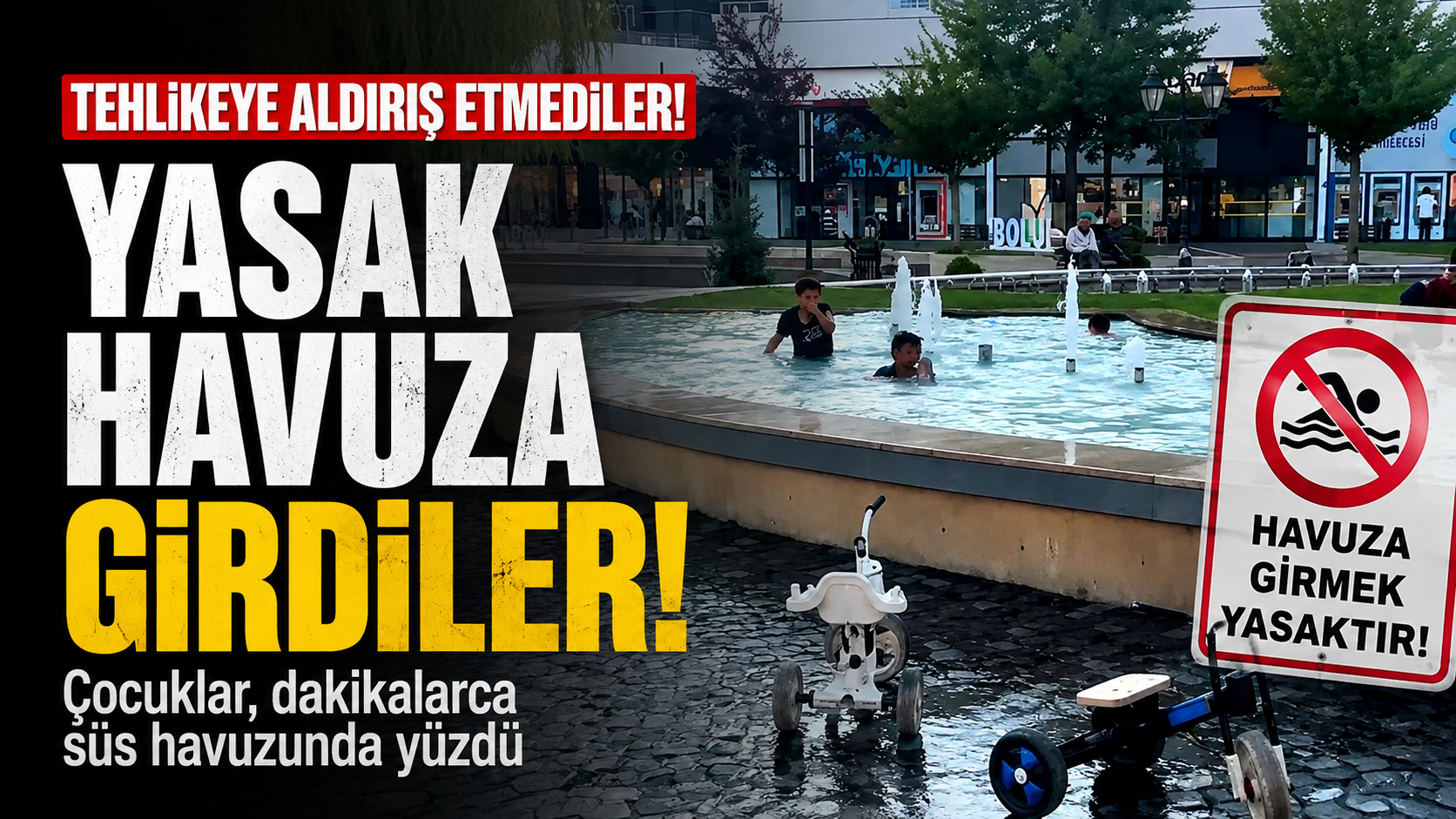 Bolu'da Tehlikeli Serinlik Yasağa ve Elektrik Akımına Aldırış Etmeden Süs Havuzunda Yüzdüler