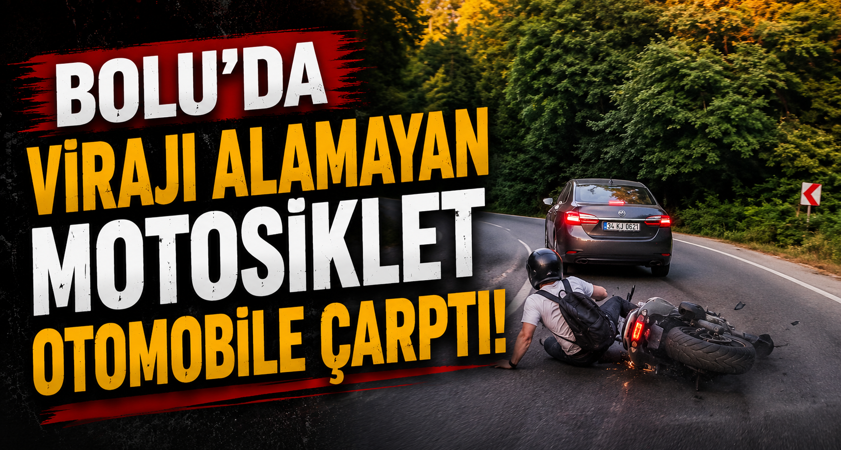 Bolu'da virajı alamayan motosiklet otomobile çarptı
