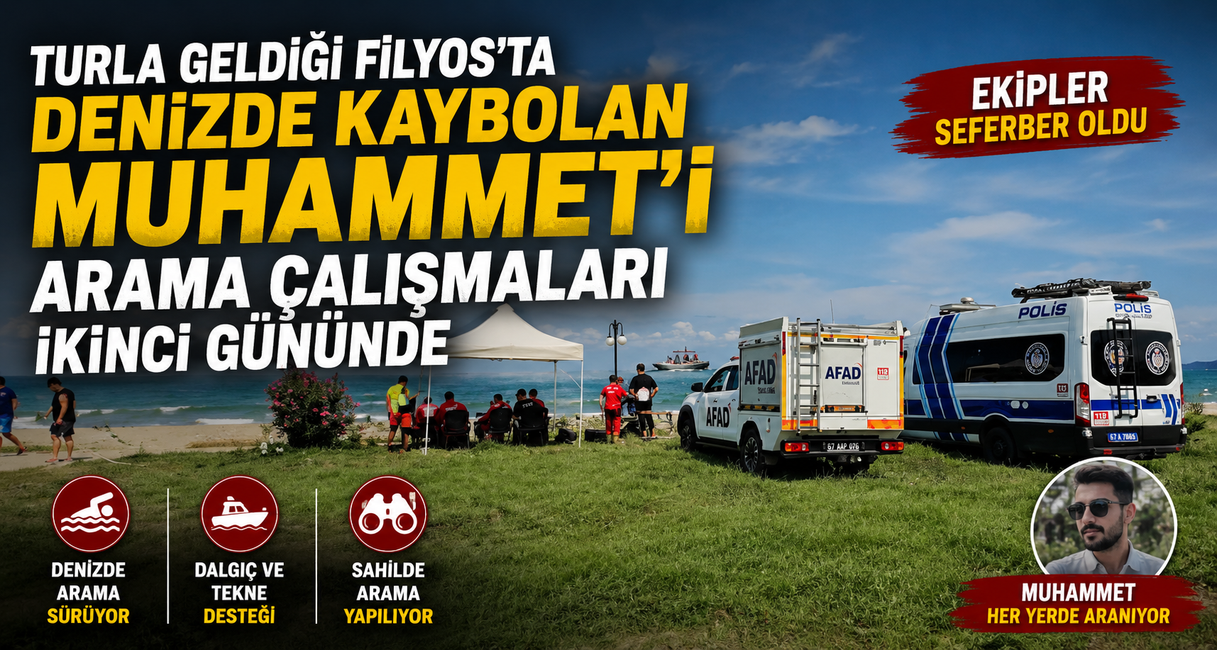 Turla geldiği Filyos’ta denizde kaybolan Muhammet’i arama çalışmaları ikinci gününde