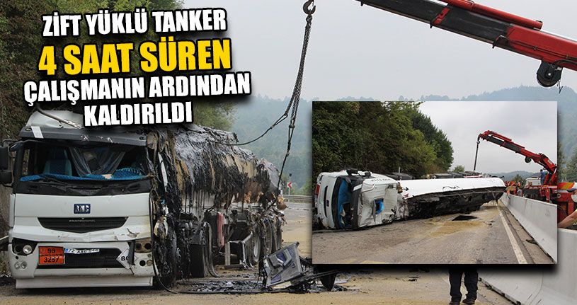 Devrilen Tankeri Kaldırmak İçin Uzun Uğraş Verildi
