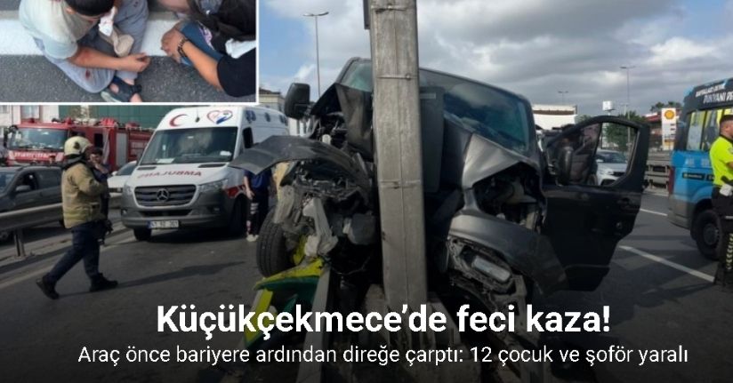 Küçükçekmece’de hafif ticari araç bariyere çarptı