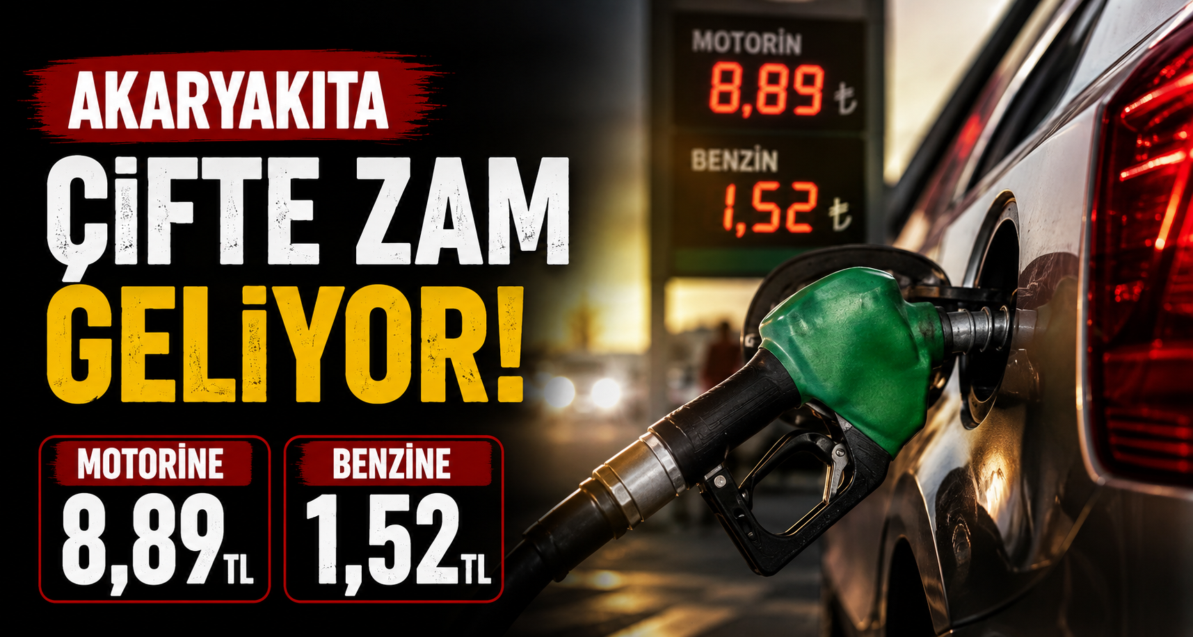 Akaryakıta çifte zam geliyor: Motorine 8,89 TL, benzine 1,52 TL