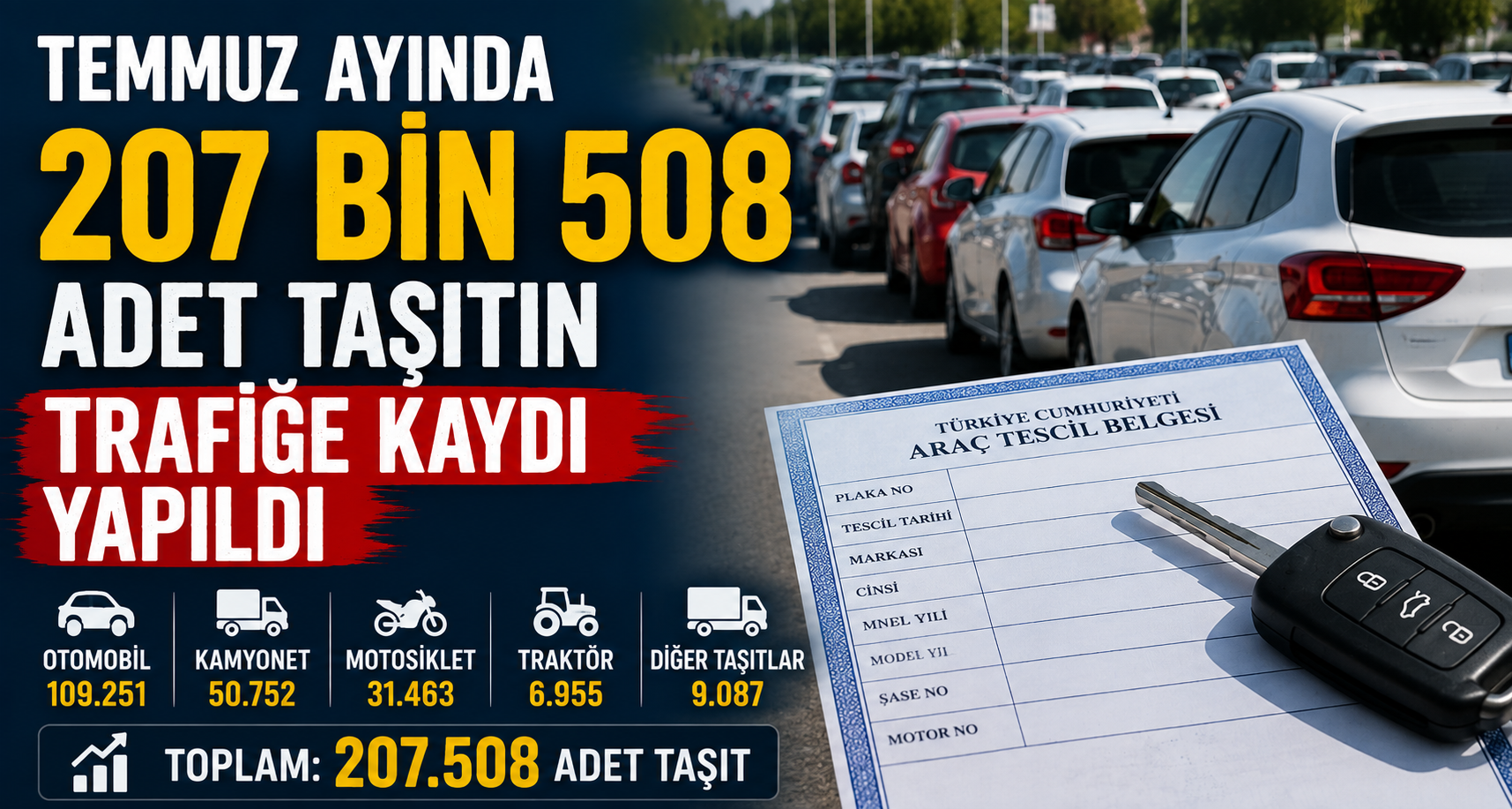 Temmuz ayında 207 bin 508 adet taşıtın trafiğe kaydı yapıldı