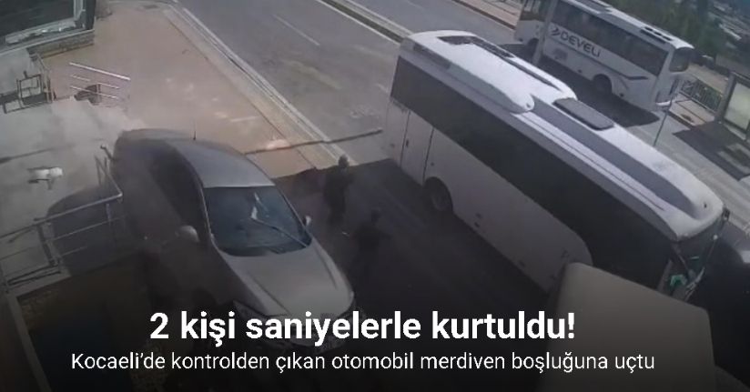 Otomobil merdiven boşluğuna uçtu: 2 kişi ezilmekten saniyelerle kurtuldu