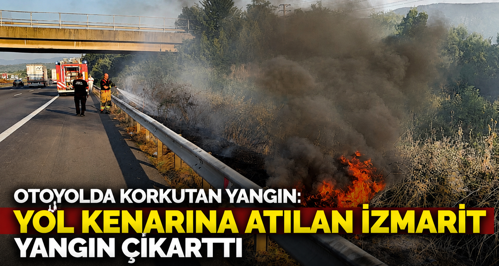 Otoyolda korkutan yangın: Yol kenarına atılan izmarit yangın çıkarttı