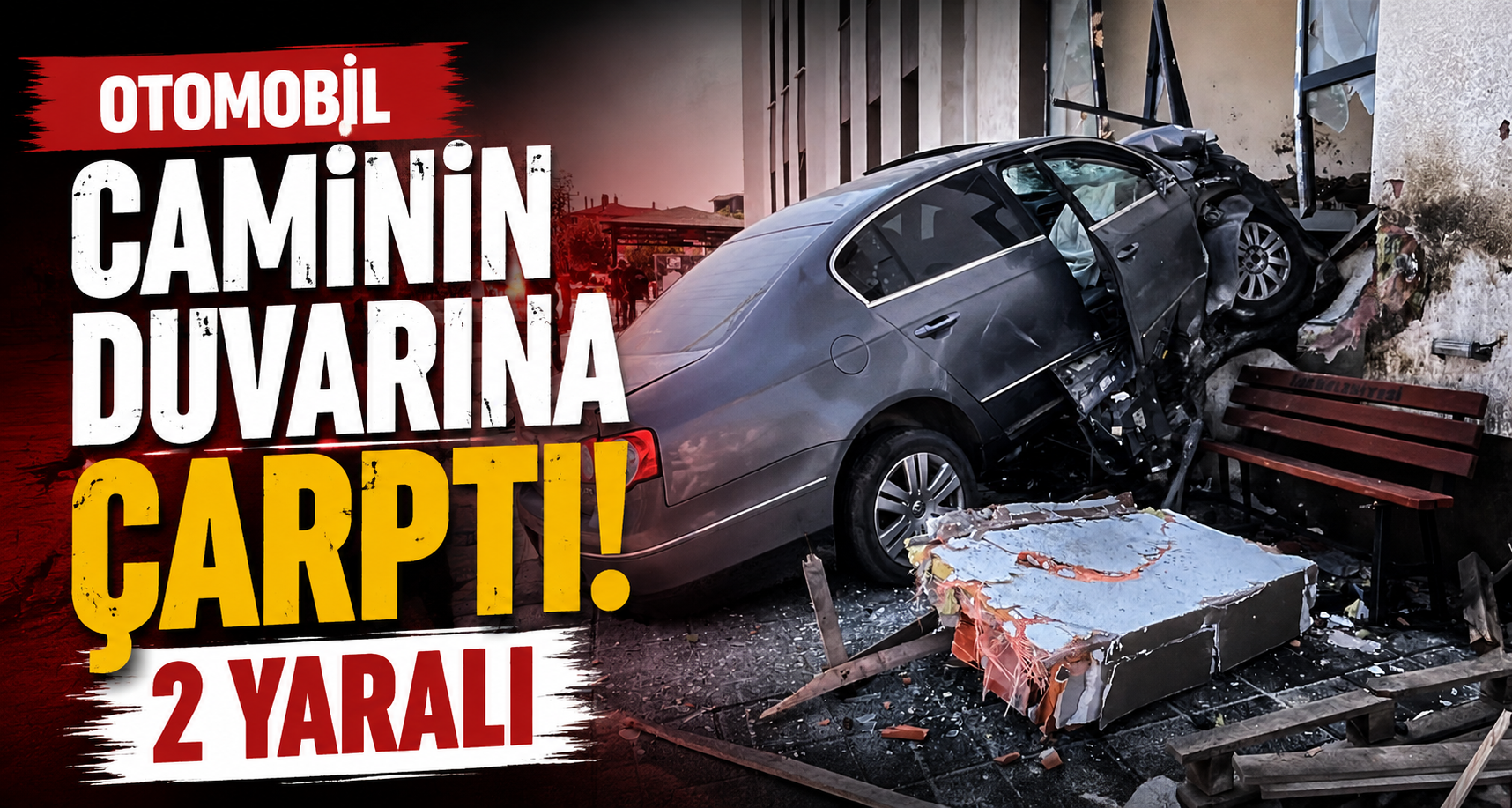 Otomobil caminin duvarına çarptı: 2 yaralı