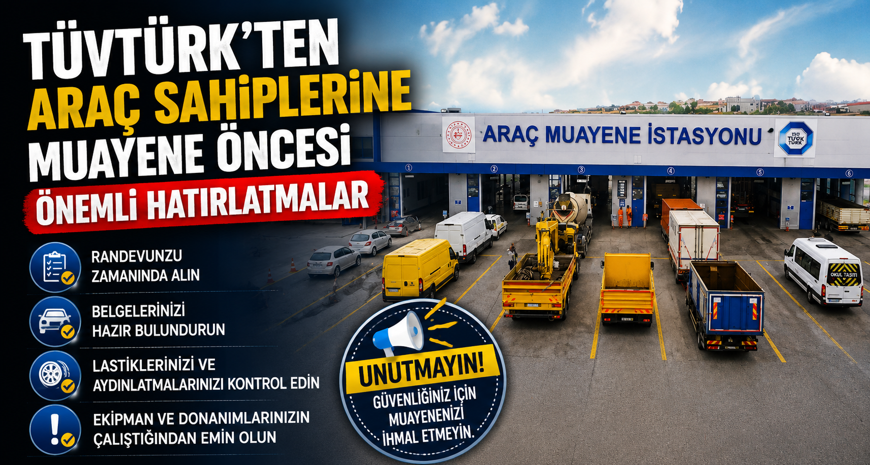 TÜVTÜRK’ten araç sahiplerine muayene öncesi önemli hatırlatmalar