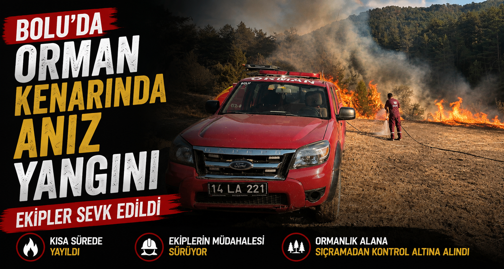 Bolu’da orman kenarında anız yangını