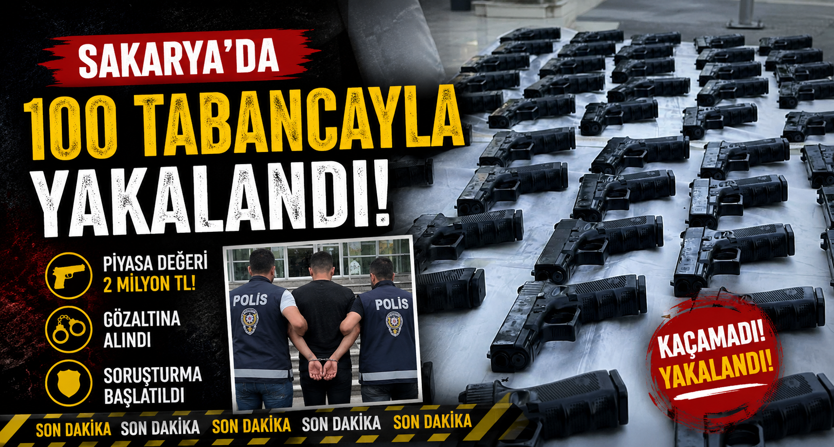 Sakarya’da 100 tabancayla yakalandı