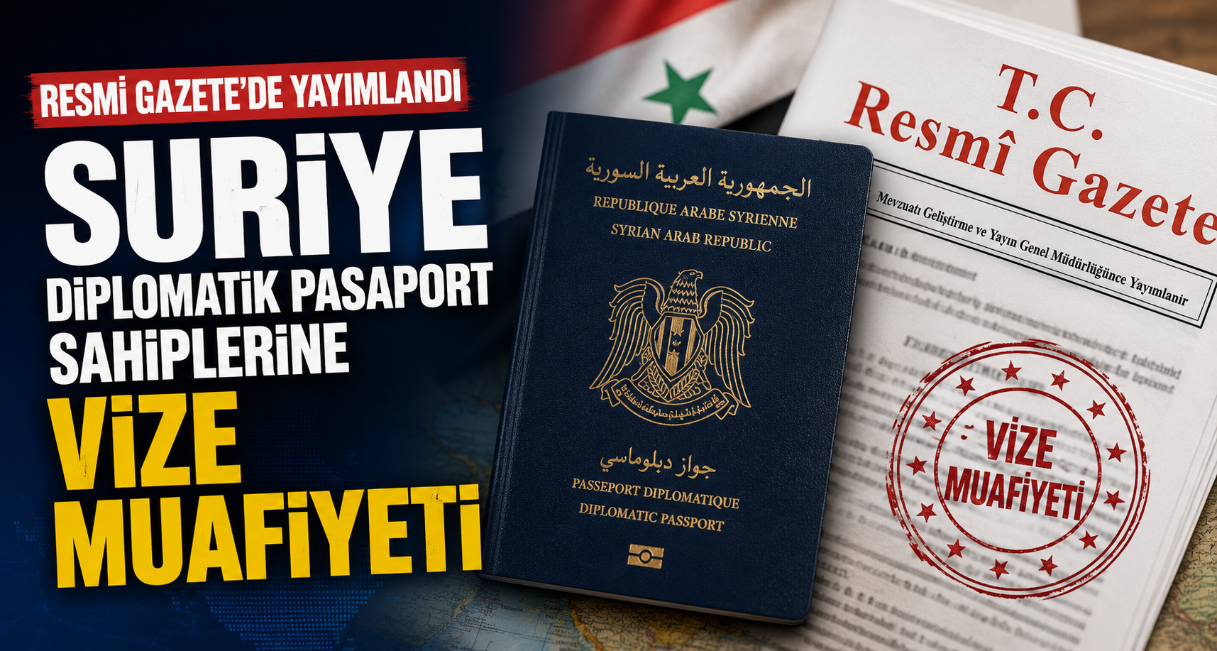 Suriye diplomatik pasaport sahiplerine vize muafiyeti Resmi Gazete'de