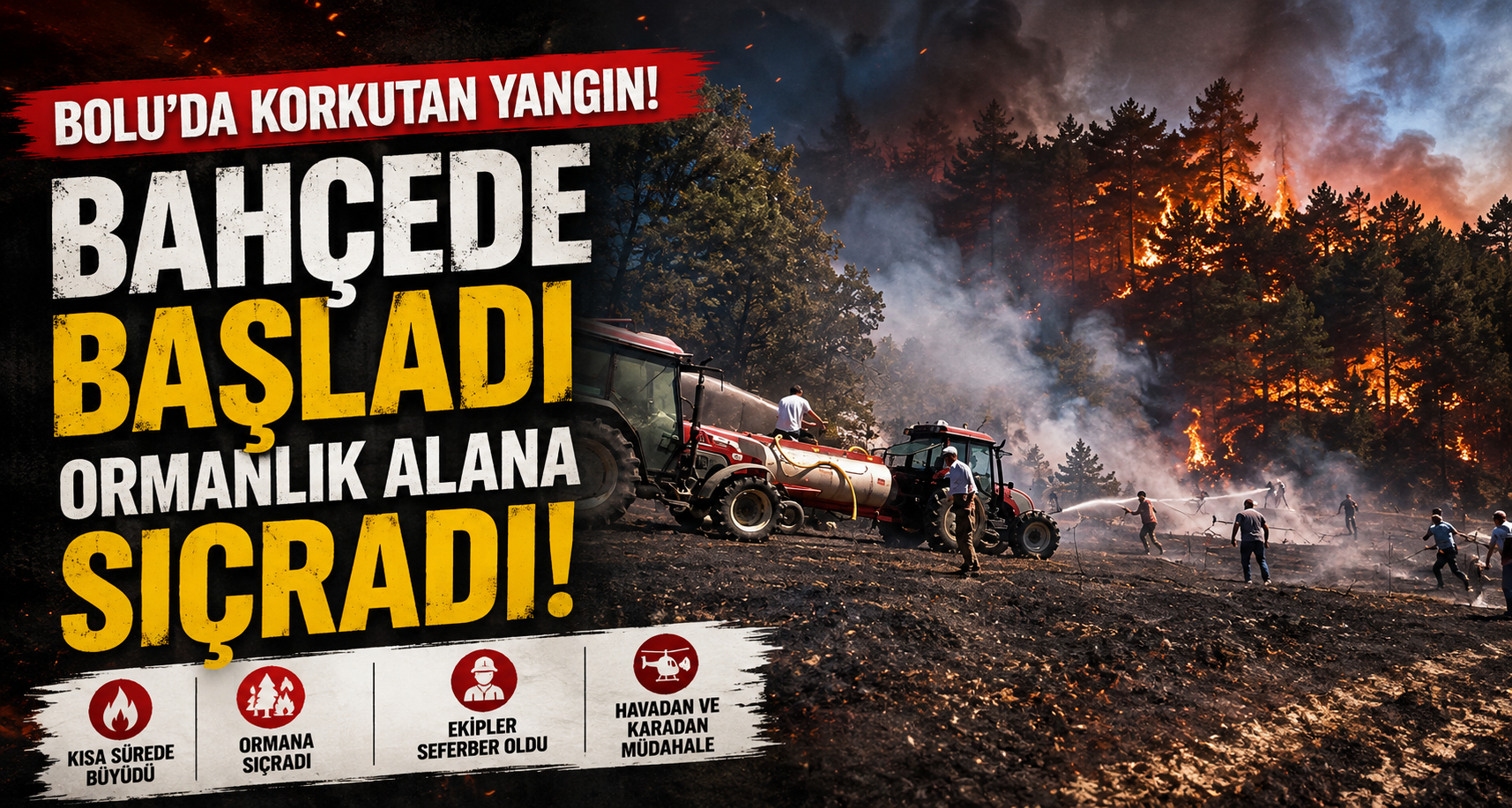 Bolu’da bahçede başlayan yangın ormanlık alana sıçradı