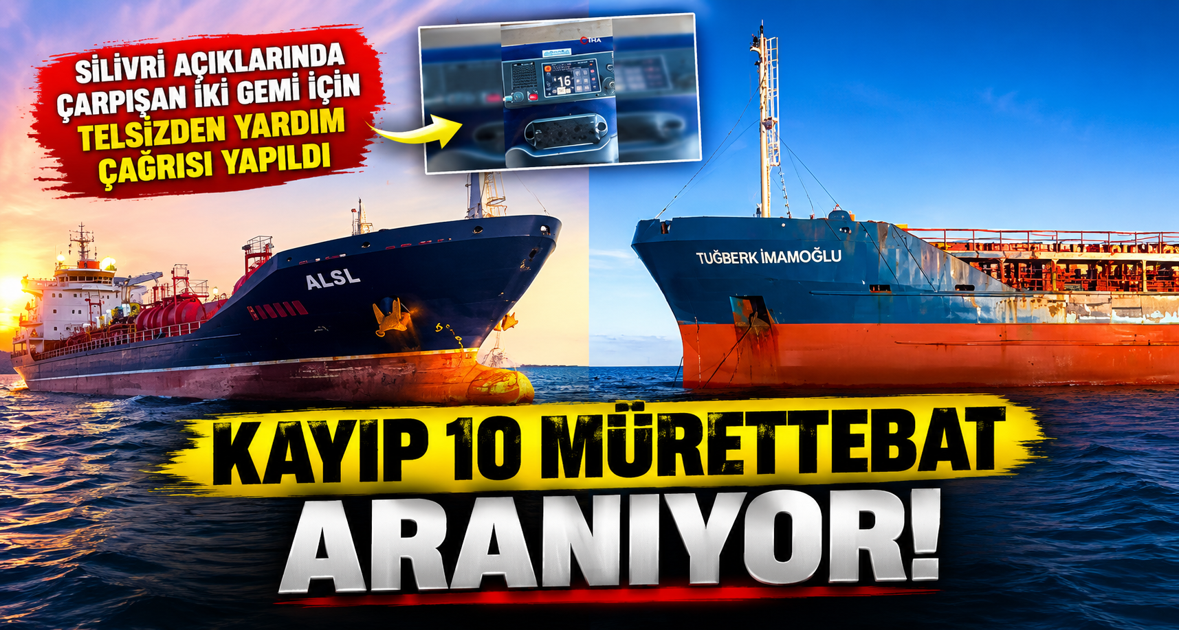 Silivri açıklarında çarpışan iki geminin kayıp 10 mürettebatı için telsizden yardım çağrısı yapıldı
