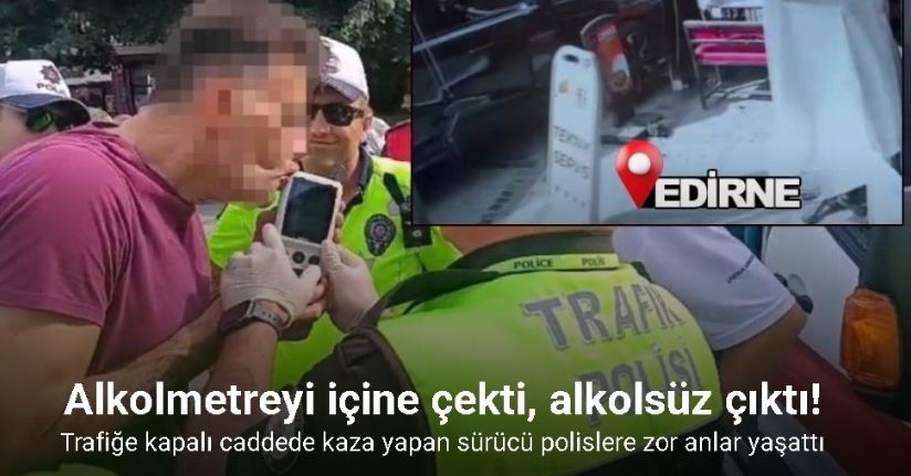 İş yerinin tabela ve tentesine çarptı, alkolmetreyi üflemek yerine içine çekti