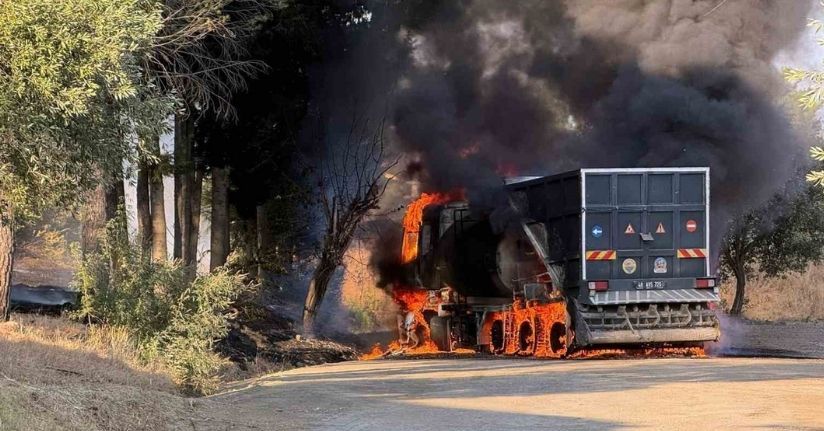 Dalaman Belediyesine ait araç alev alev yandı