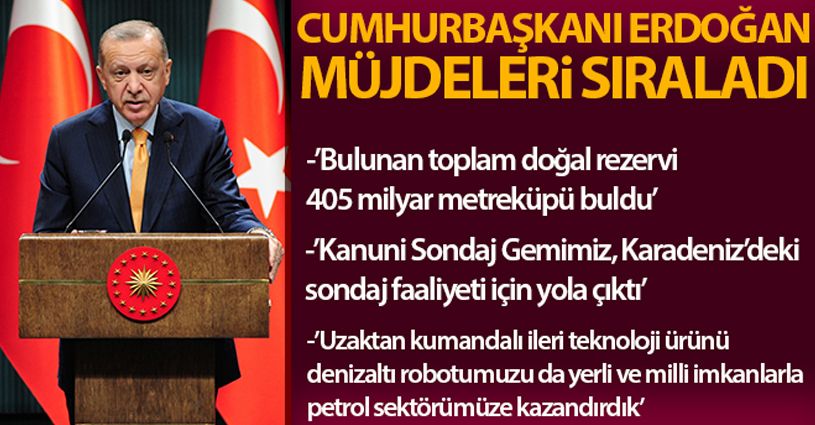 Cumhurbaşkanı Erdoğan: 'Tuna-1 bölgesinde toplam doğal gaz rezervi miktarı 405 milyar metreküpü buldu'
